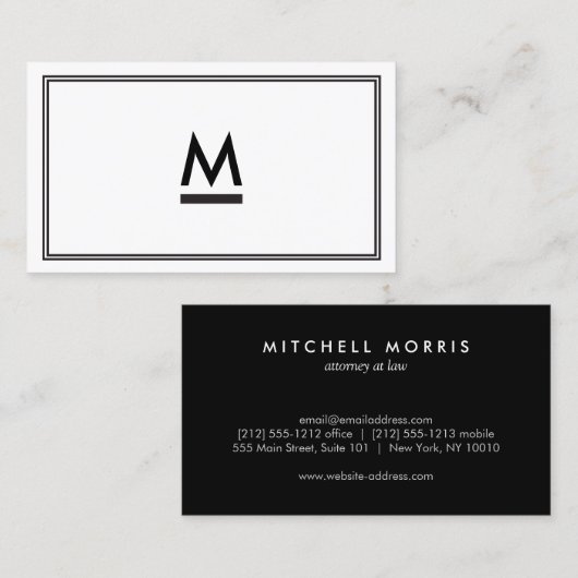 Groot Initiaal Modern Monogram in zwart-wit Visitekaartje (Voorkant / Achterkant)