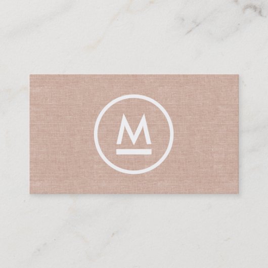 Groot Initiaal Modern Monogram op Beige Linnen Visitekaartje (Voorkant)