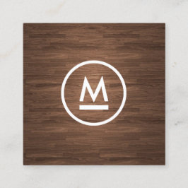 Groot Initiaal Modern Monogram op Bruin Houten Vie Vierkante Visitekaartje