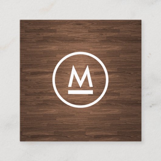 Groot Initiaal Modern Monogram op Bruin Houten Vie Vierkante Visitekaartje (Voorkant)