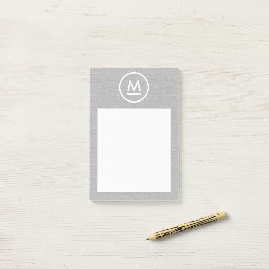 Groot Initiaal Modern Monogram op grijs linnen Post-it® Notes (Op bureau)