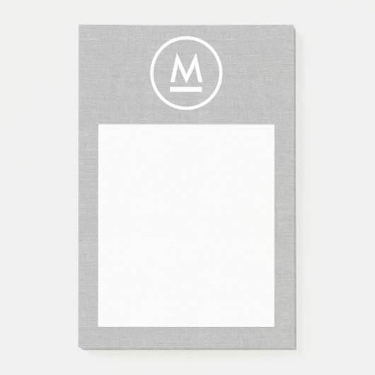 Groot Initiaal Modern Monogram op grijs linnen Post-it® Notes (Voorkant)