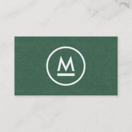 Groot Initiaal Modern Monogram op Groen Linnen Visitekaartje