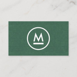 Groot Initiaal Modern Monogram op Groen Linnen Visitekaartje