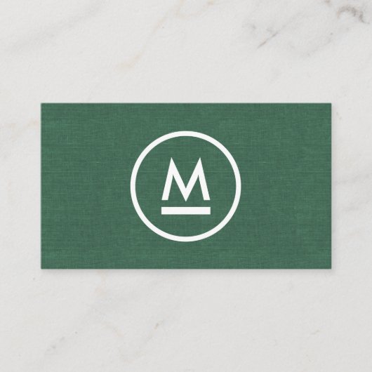 Groot Initiaal Modern Monogram op Groen Linnen Visitekaartje (Voorkant)