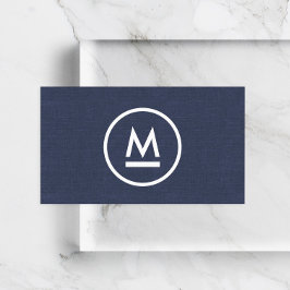 Groot Initiaal Modern Monogram op marineblauw linn Visitekaartje
