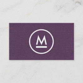 Groot Initiaal Modern Monogram op Paarse Linnen Visitekaartje