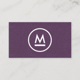 Groot Initiaal Modern Monogram op Paarse Linnen Visitekaartje