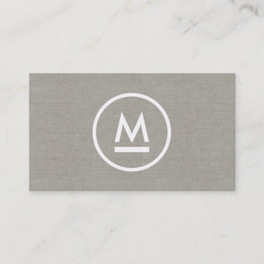 Groot Initiaal Modern Monogram op Taupe Linnen Visitekaartje (Voorkant)