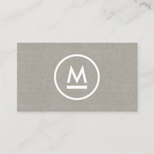 Groot Initiaal Modern Monogram op Taupe Linnen Visitekaartje (Voorkant)