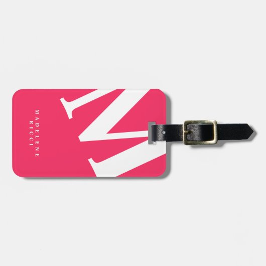 Groot Initiaal | Moderne typografie | Roze Bagagelabel (Voorkant horizontaal)