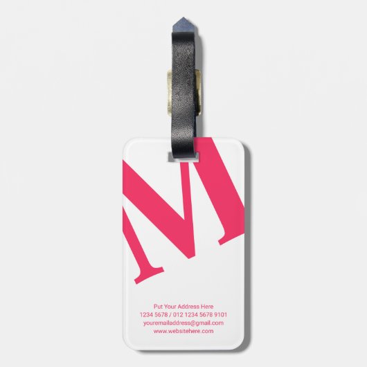 Groot Initiaal | Moderne typografie | Roze Bagagelabel (Achterkant verticaal)