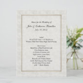 Groot Ivoren Wervelend Damast Trouwtafel Menu (Staand voorkant)