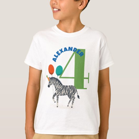 Groot Jaar en Naam Verjaardagsfeestje Zebra T-shirt (Voorkant)