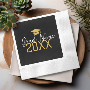 Groot Jaar - Naam en Dop - Zwarte Gouden Afstudere Servet