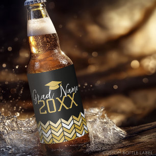 Groot Jaar - Naam en Pet - Zwart Goud Afstuderen Bier Etiket