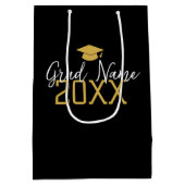 Groot Jaar - Naam en Pet - Zwart Goud Afstuderen Medium Cadeauzakje (Achterkant)
