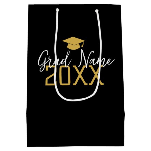 Groot Jaar - Naam en Pet - Zwart Goud Afstuderen Medium Cadeauzakje (Achterkant)