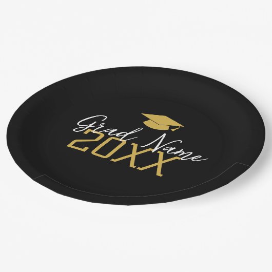 Groot Jaar - Naam en Pet - Zwart Goud Afstuderen Papieren Bordje (Gekanteld)