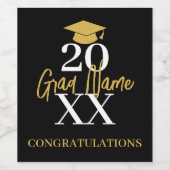 Groot Jaar - Naam en Pet - Zwart Goud Afstuderen Wijn Etiket (Enkel label)