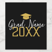 Groot Jaar - Naam en Pet - Zwart Goud Afstuderen Wijn Etiket (Enkel label)