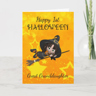 Groot - kleindochter 1st Halloween met Leuk weinig Kaart