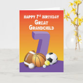 Groot kleinkind, Meisje 7e Verjaardag Sportballen Kaart (Gele Bloem)