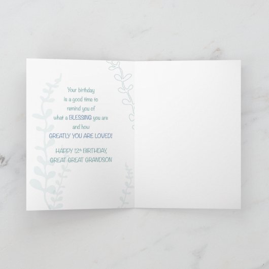 Groot Kleinzoon Religieus 12e Verjaardag Groen Kaart (Binnen)