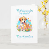 Groot kleinzoon verjaardag puppy hond kaart (Gele Bloem)