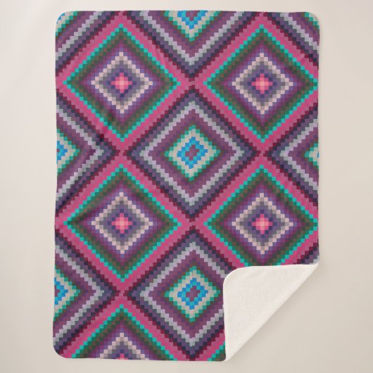 Groot Kleurrijk  Retro Quiltpatroon Boho Sherpa Deken (Voorkant)