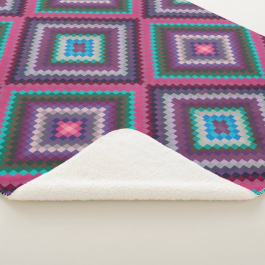 Groot Kleurrijk  Retro Quiltpatroon Boho Sherpa Deken (3/4)