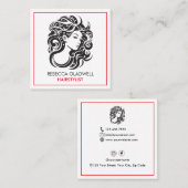 Groot krullend haar vrouw portret haarstylist vierkante visitekaartje (Voorkant / Achterkant)