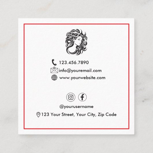 Groot krullend haar vrouw portret haarstylist vierkante visitekaartje (Achterkant)