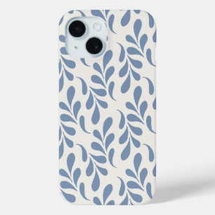 Groot kustblauw botanisch bladpatroon iPhone 15 case