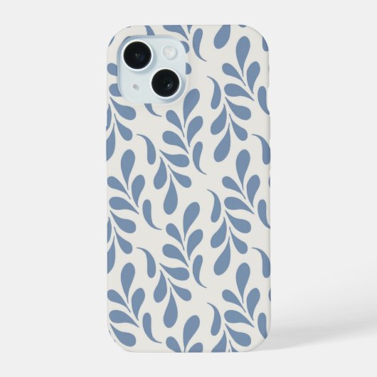 Groot kustblauw botanisch bladpatroon iPhone 15 case (Achterkant)