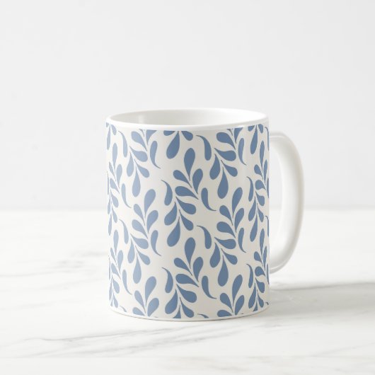 Groot kustblauw botanisch bladpatroon koffiemok (Voorkant rechts)
