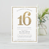 GROOT LEEFTIJDSNUMMER INVITE moderne 16 gouden gli Kaart (Staand voorkant)
