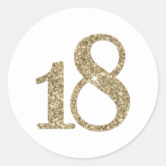 GROOT LEEFTIJDSNUMMER modern 18 gouden glitter Ronde Sticker (Voorkant)