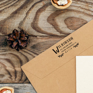 Groot Letter- en Greenery-adres voor laatste naam  Rubberstempel