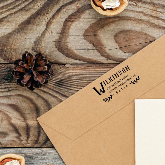 Groot Letter- en Greenery-adres voor laatste naam Rubberstempel