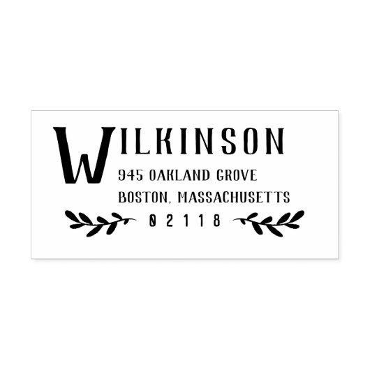 Groot Letter- en Greenery-adres voor laatste naam  Rubberstempel (Afrduk)