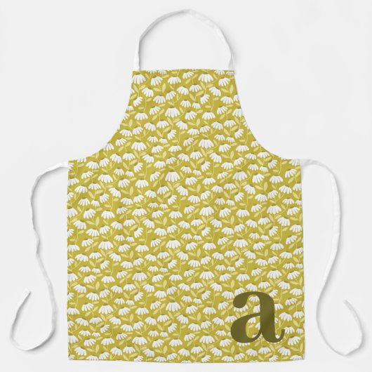 Groot Letter Monogram Donker Gouden Bloemmotief Schort (Voorkant)