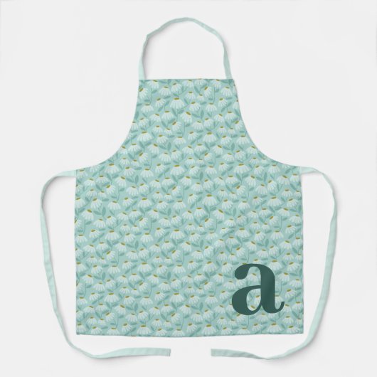 Groot Letter Monogram Turquoise Bloemmotief Schort (Voorkant)