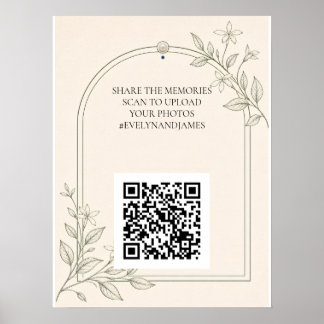 Groot lettertype botanisch trouwfoto-deel QR-teken Poster
