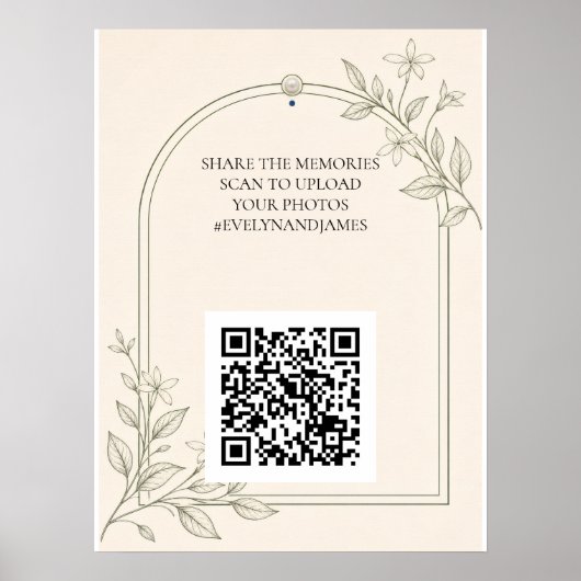 Groot lettertype botanisch trouwfoto-deel QR-teken Poster (Voorkant)