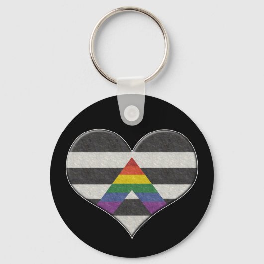 Groot LGBT Ally Pride vlag gekleurd hart met ace Sleutelhanger (Voorkant)