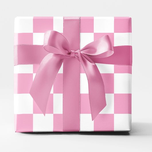 Groot Licht Roze en Wit Geruit Cadeaupapier