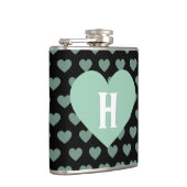 Groot lichtgroen hart en zwarte achtergrond heupfles (Rechts)