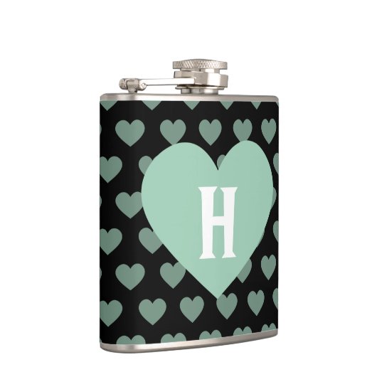 Groot lichtgroen hart en zwarte achtergrond heupfles (Rechts)