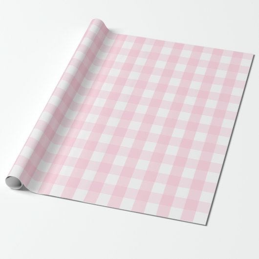 Groot lichtroze en wit gingham-pakpapier cadeaupapier (Uitgerold)